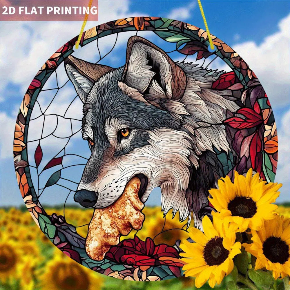 Autumn Floral Bohemian Wolf Acrylic Hanging Wall Art Home Decor