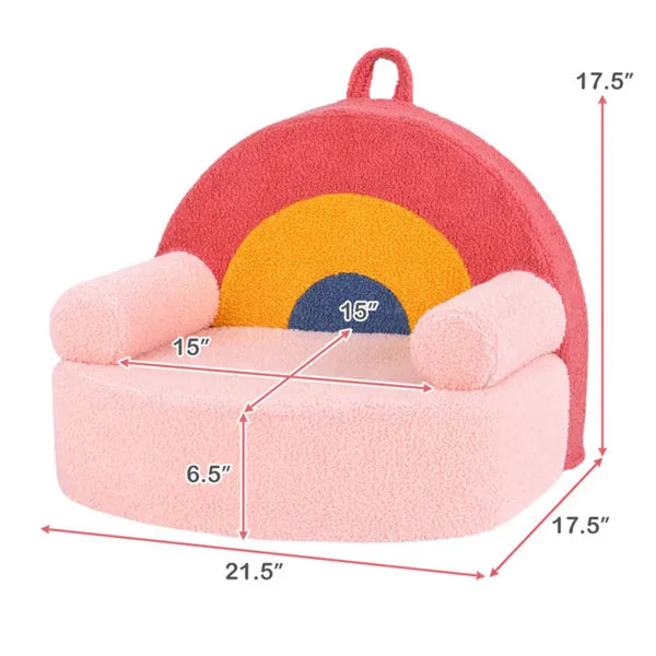 Pink + Beige Kids Sofa, Soft Teddy Fleece Foam Couch With Carry Handle