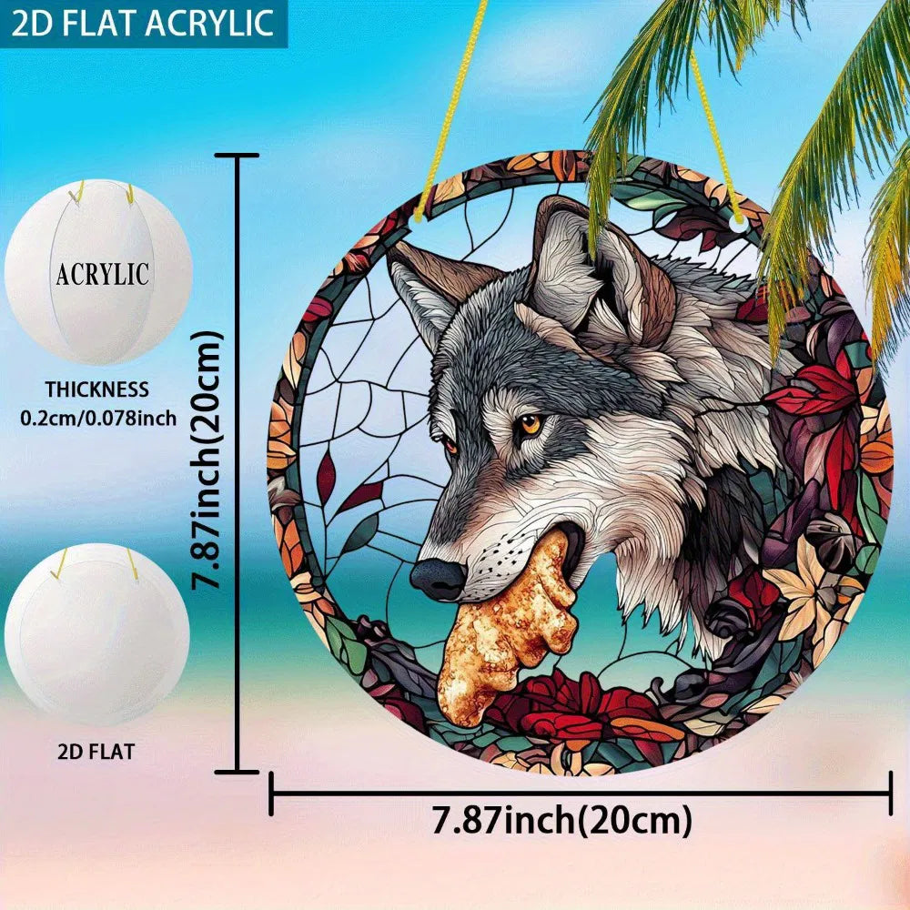 Autumn Floral Bohemian Wolf Acrylic Hanging Wall Art Home Decor