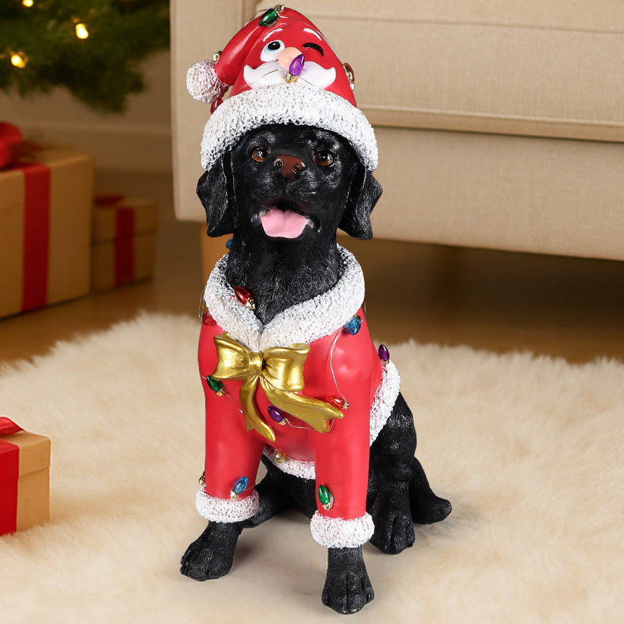 Christmas Black Labrador Retriever Statue, Holiday Dog Figurine