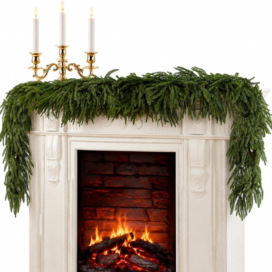 6FT Real Touch Norfolk Pine Christmas Garland, Flexible Mantel Decor