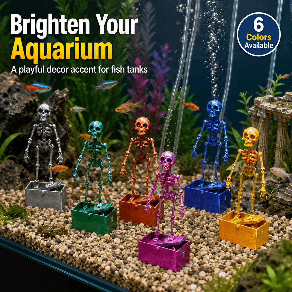 3D Printed Dancing Skeleton Aquarium Ornament With Suction Cups & Air