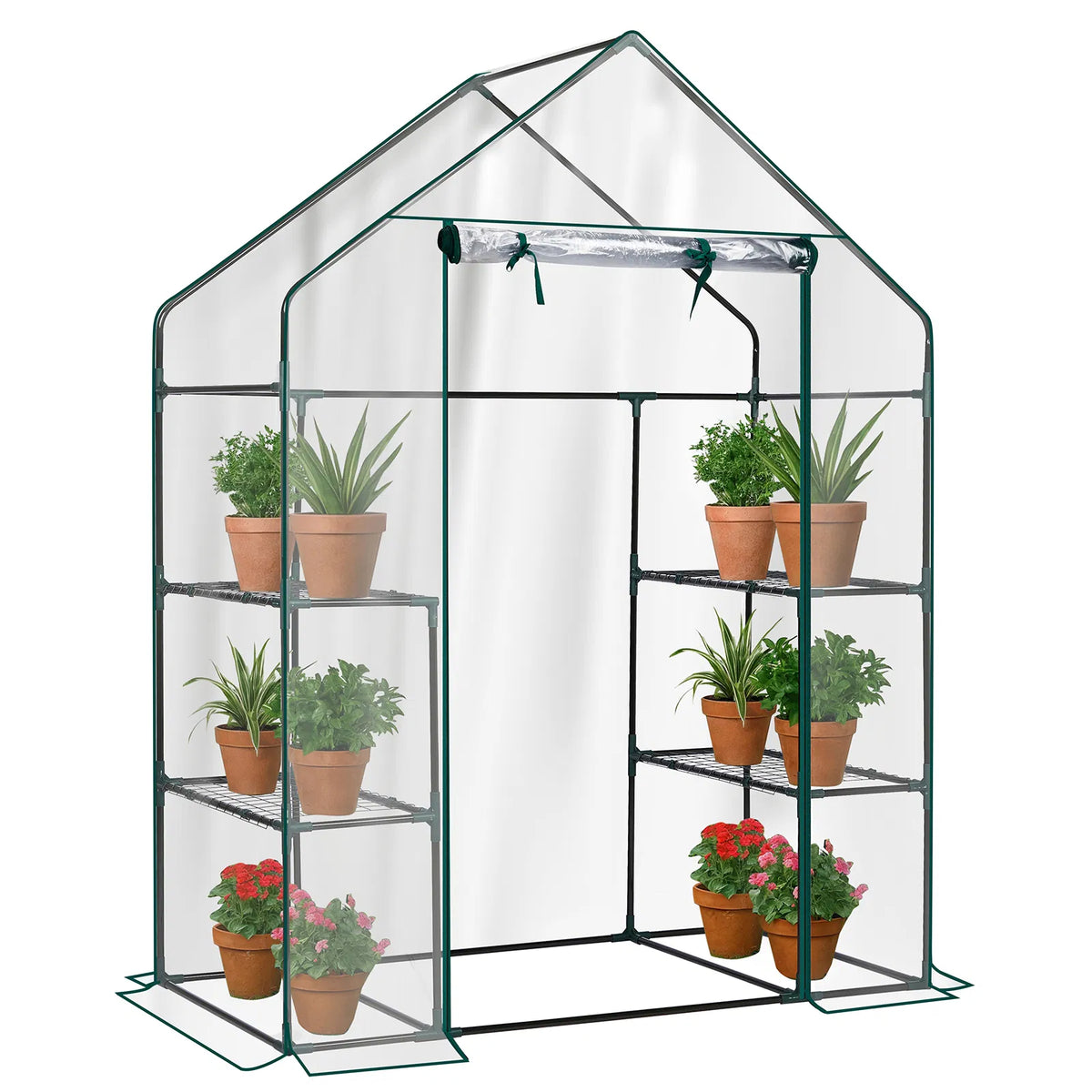 Mini Walk-in Greenhouse With PVC Cover, 4-Shelf Indoor Outdoor Plant