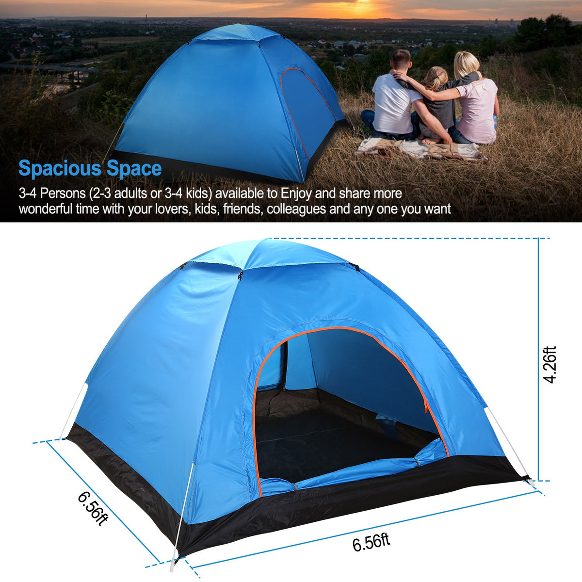 1Pc 4 Persons Camping Waterproof Tent Instant Setup Tent With Mosquito