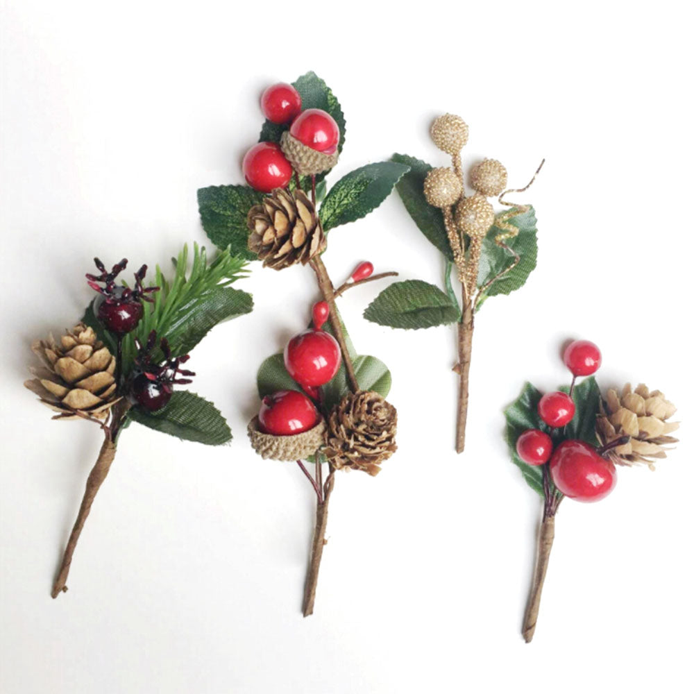 Red Berries Pine Cones Cute Artificial Pine Branches For Birthday Party