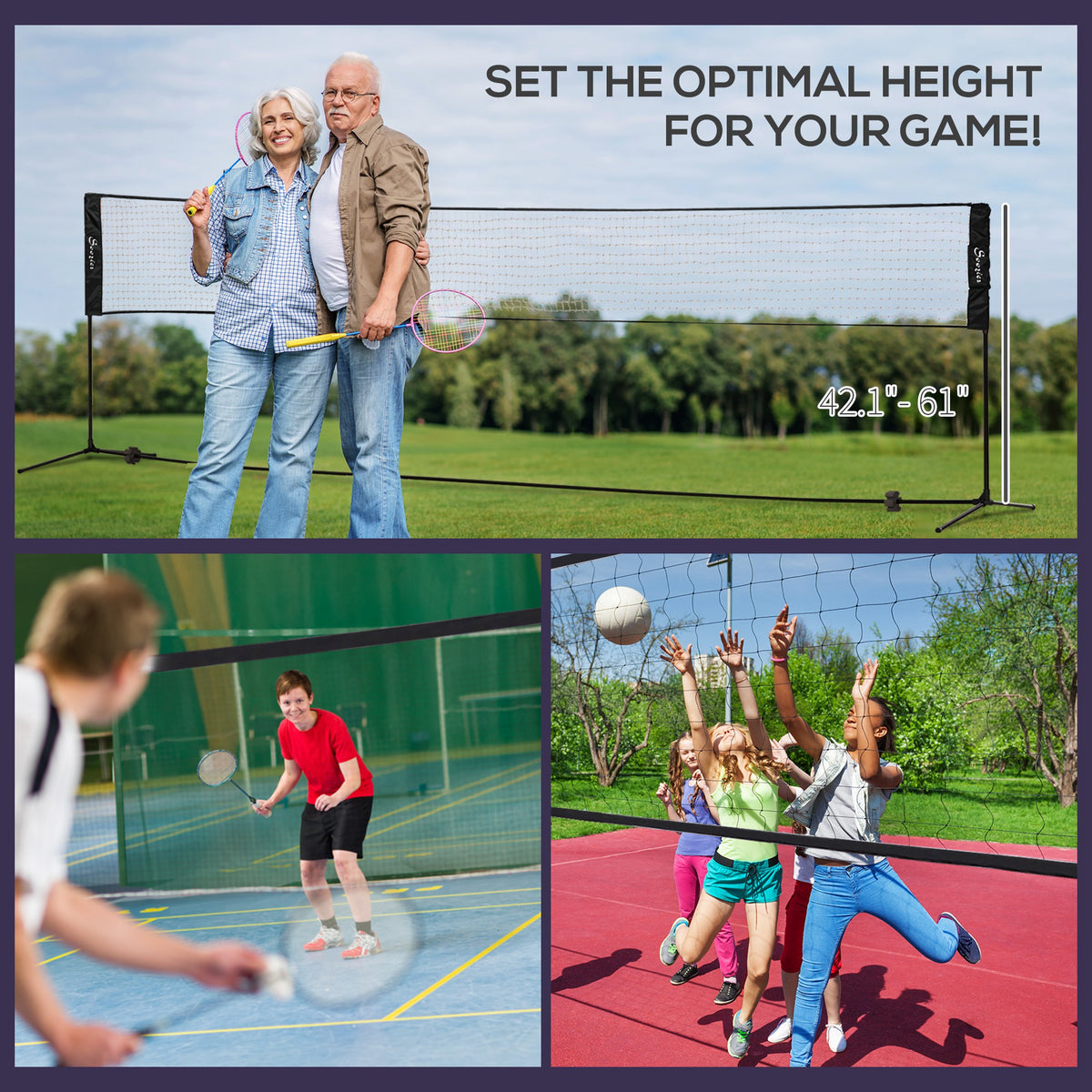 All-in-1 Badminton Set, Height Adjustable For Pickleball, Volleyball