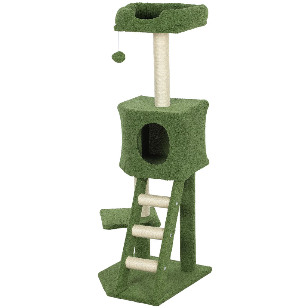 47" Tall Cat Tree Tower With Condo, Ladder, Scratching Posts