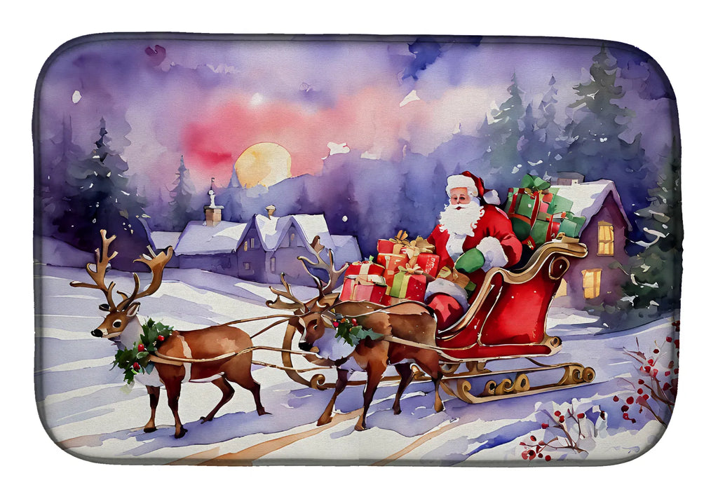 Christmas Santa And Sleigh Dish Drying Mat Absorbent Dish Drying Mat