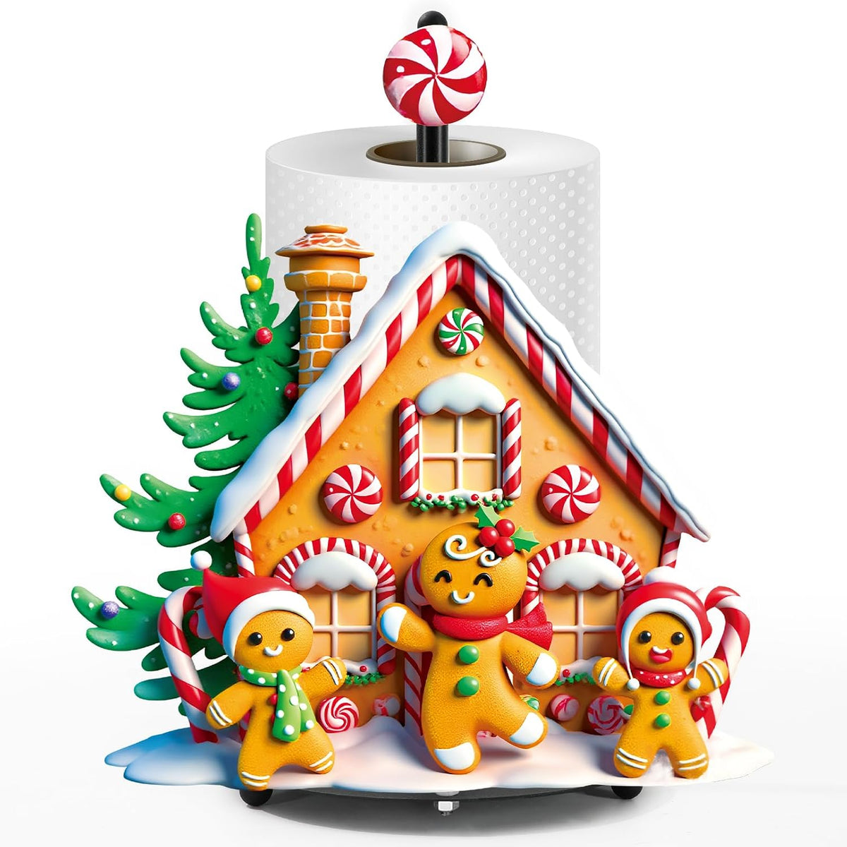 Christmas Paper Towel Holder, 3D Gingerbread House Design, Large Metal