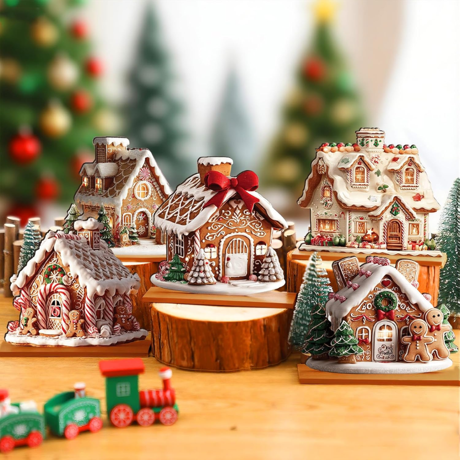 5 Pcs Gingerbread Christmas Table Decor, Gingerbread Village Set