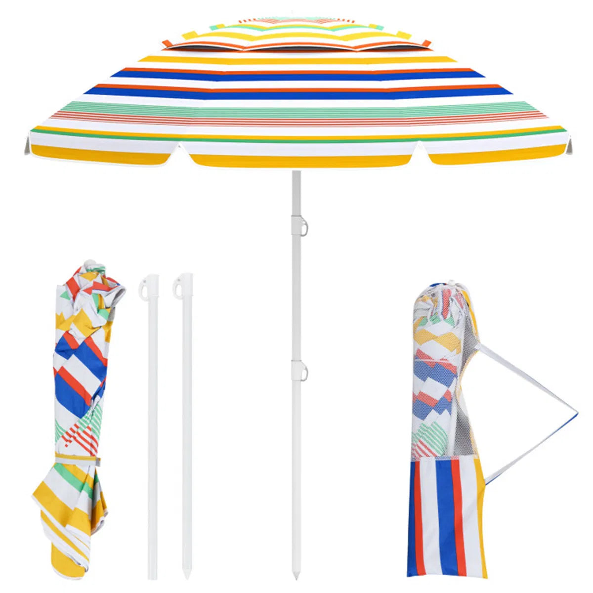 6.5ft Portable Beach Umbrella - UPF50+ Sun Protection , 3-Section Easy