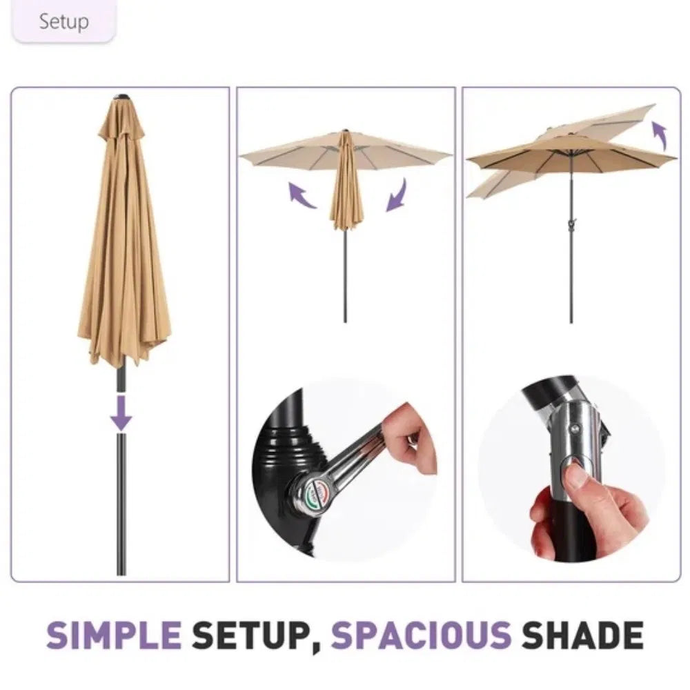9FT Outdoor Patio Umbrella Market Table Polyester Fabric Canopy Iron