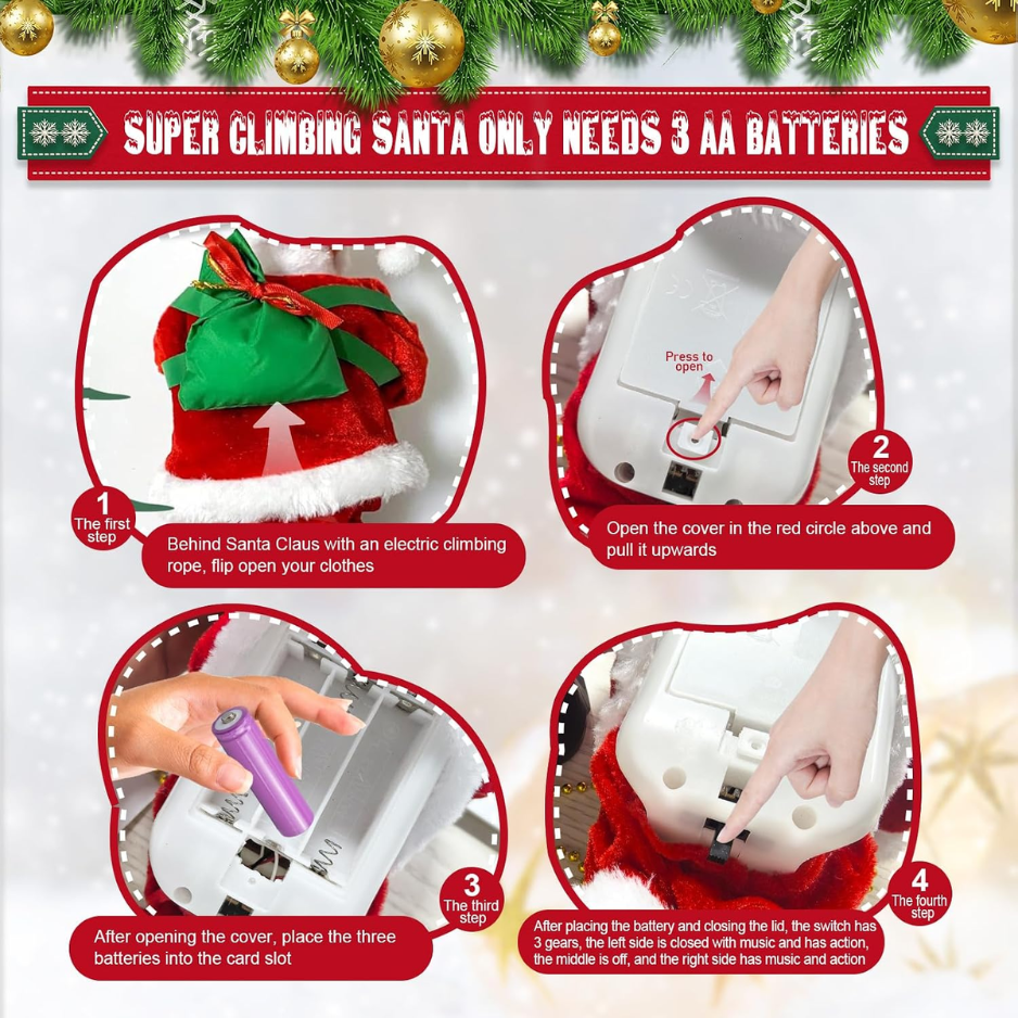 3 Mode Climbing Santa On Rope, Animated Musical Christmas Decoration