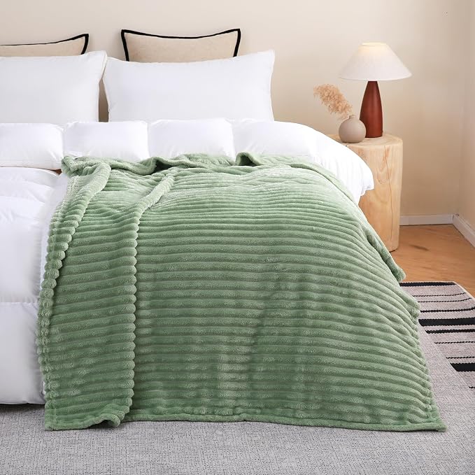 Sage Green Fleece Throw Blanket 50 X 60 Inch For Couch Sofa Living Room