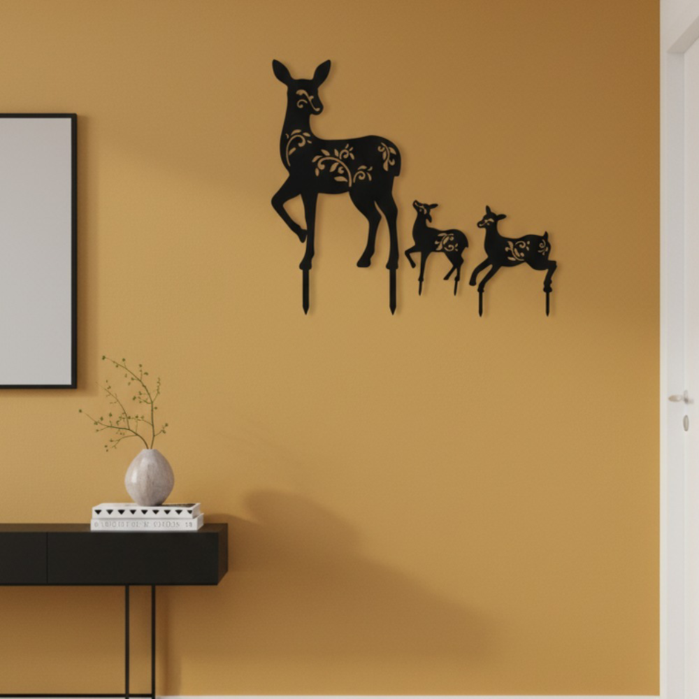 3-Pack Vintage Black Metal Deer Garden, Stakes Rustproof Rustic