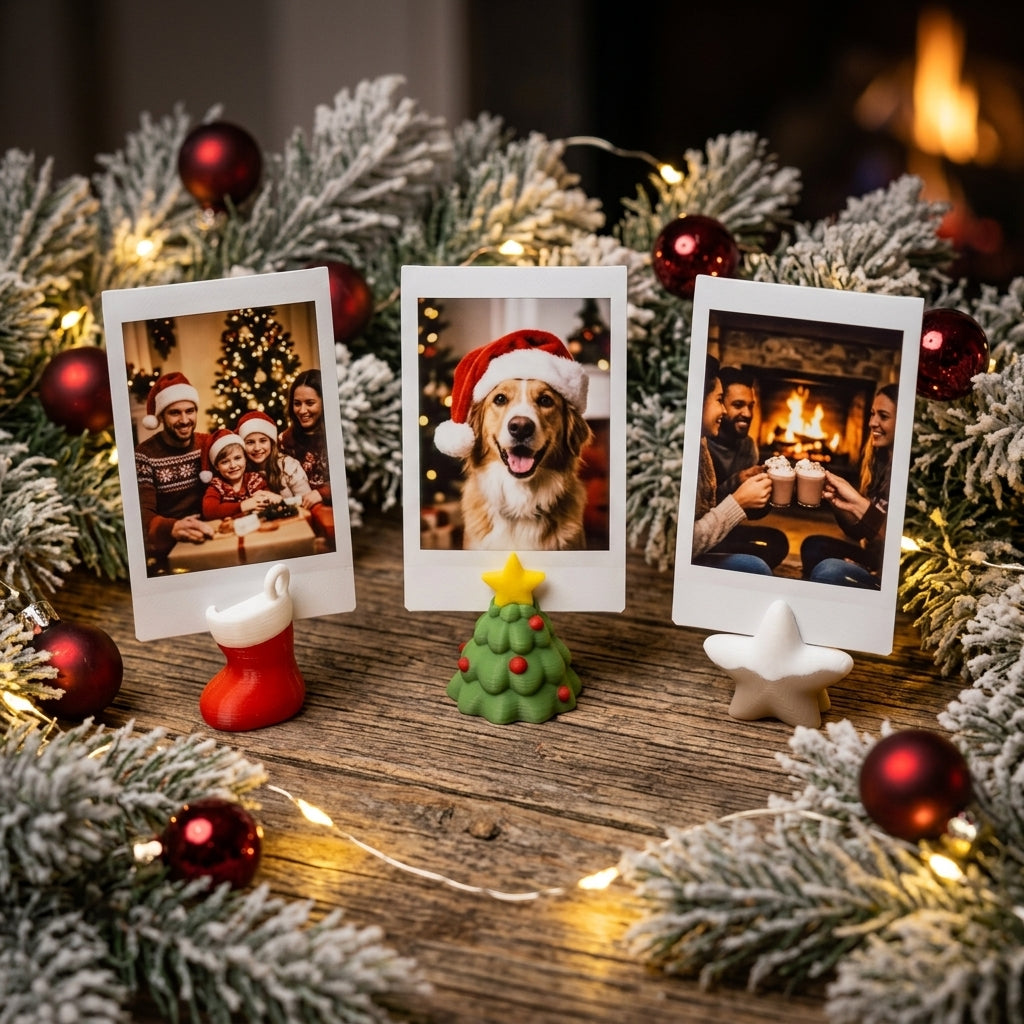 Christmas Photo Holder Set, 3D Printed Holiday Card Stand, Mini