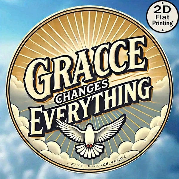 1pc 8x8 Inch Round Metal Wall Sign, "" White Dove & Sunbeam Art