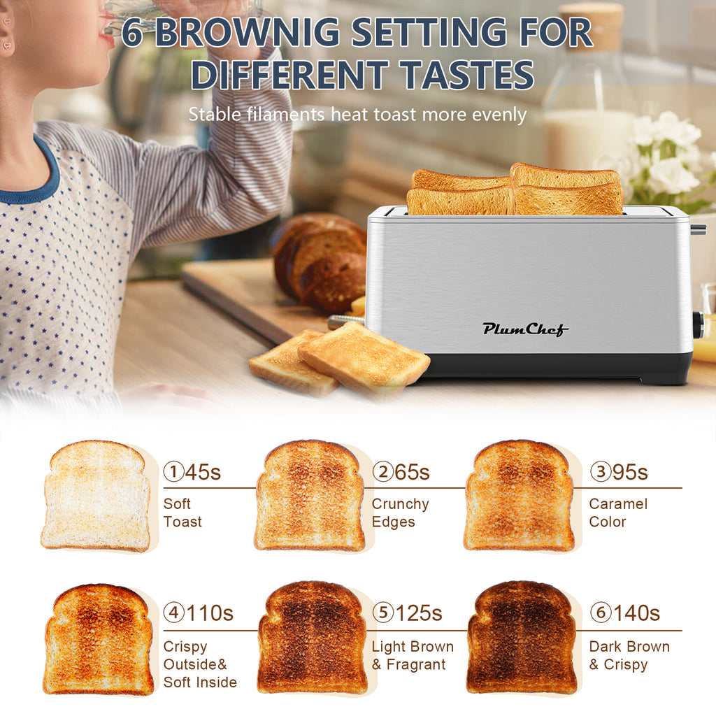 4-Slice Toaster, Extra Wide Long Slot Toaster, 6 Settings, Bagel