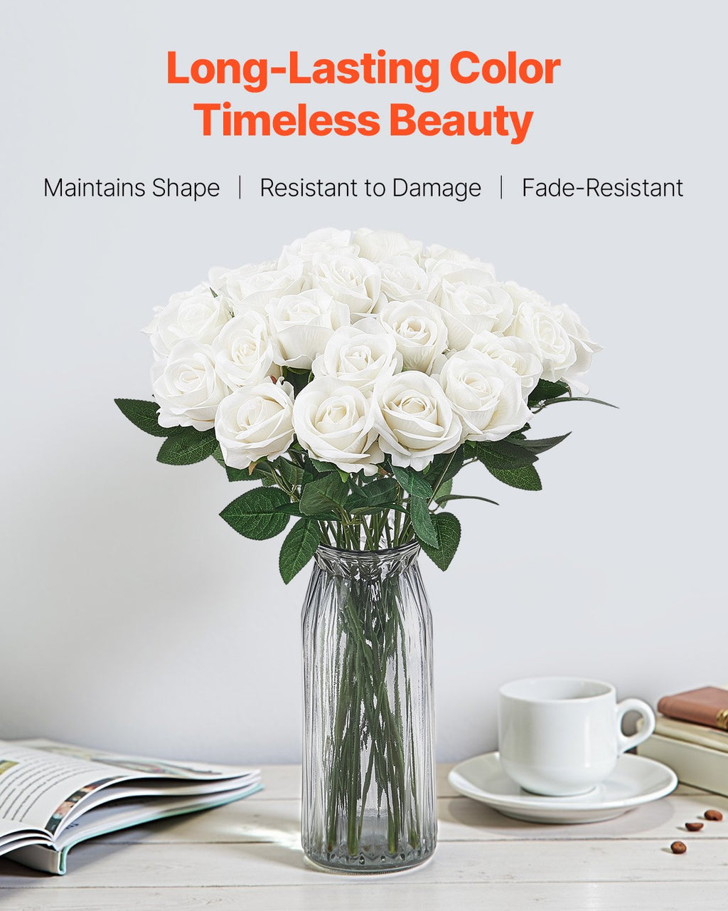 120 Pcs White Roses Artificial Flowers Realistic Bouquet For Xmas Home