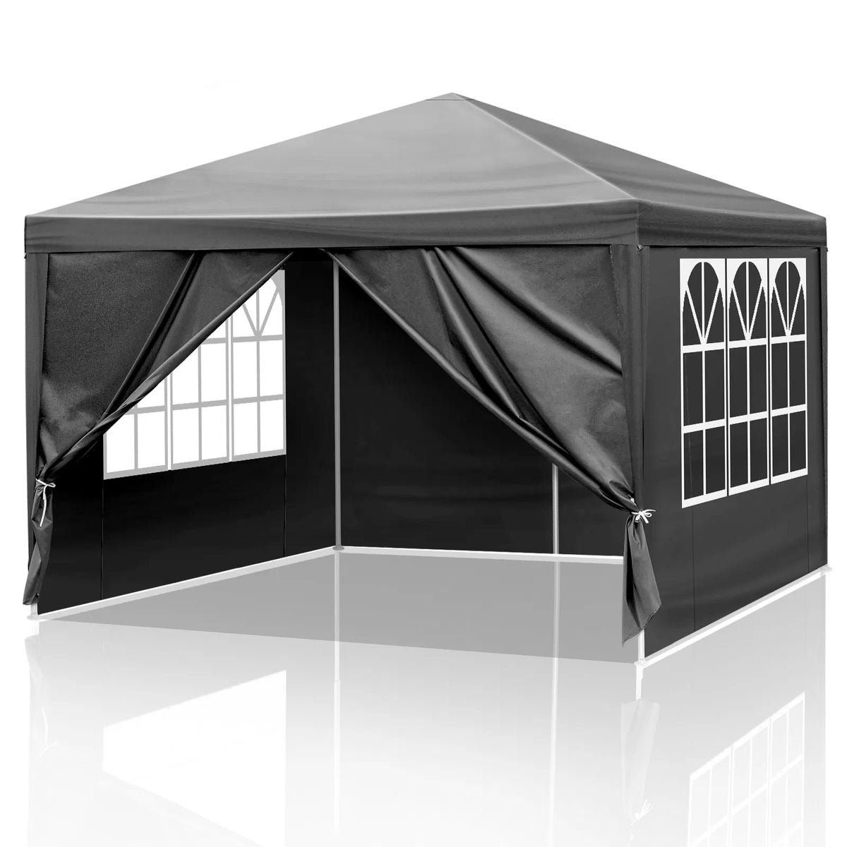 10 10ft Black Outdoor Canopy Gazebo With 4 Removable Side Panels, 2