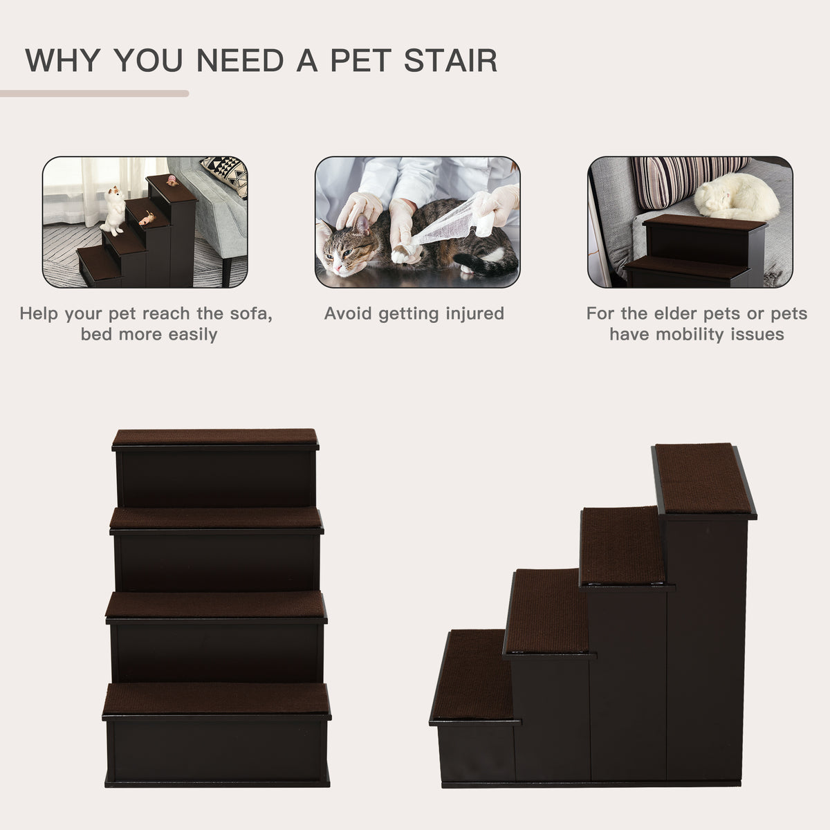 Pet Stairs, Small Pet Steps With Cushioned Removable Covering For Dogs