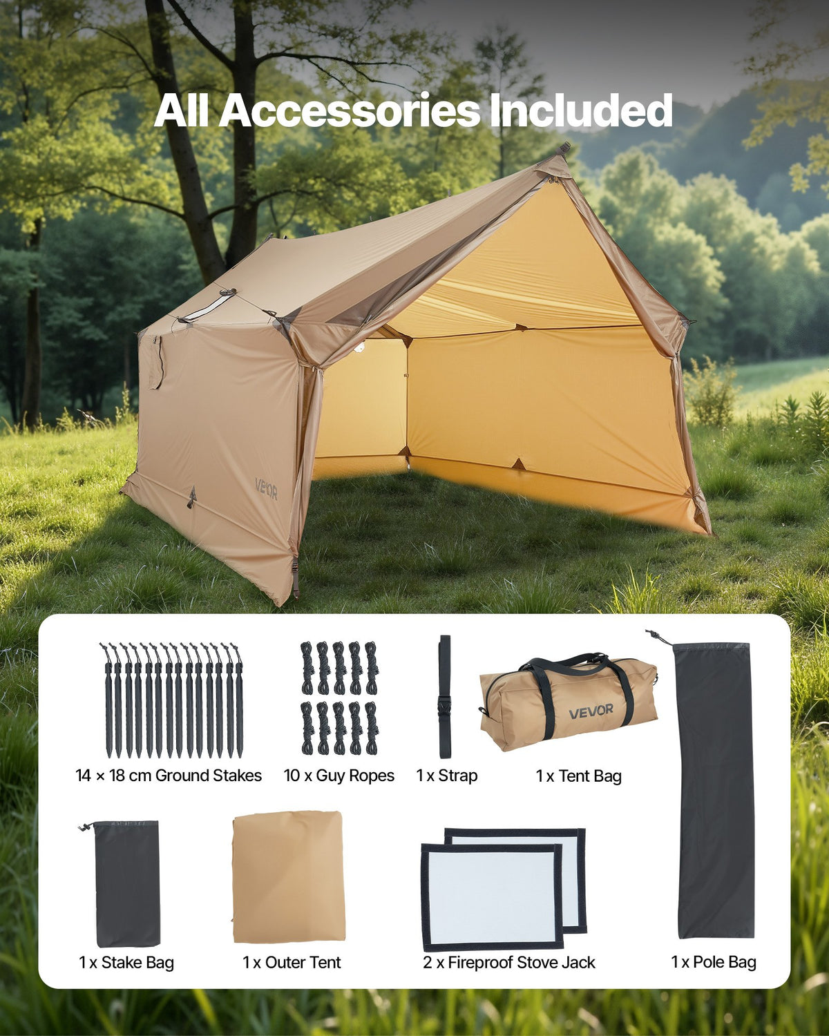 Cabin Tent With Stove Jack Lightweight Waterproof 2 Persons Camping
