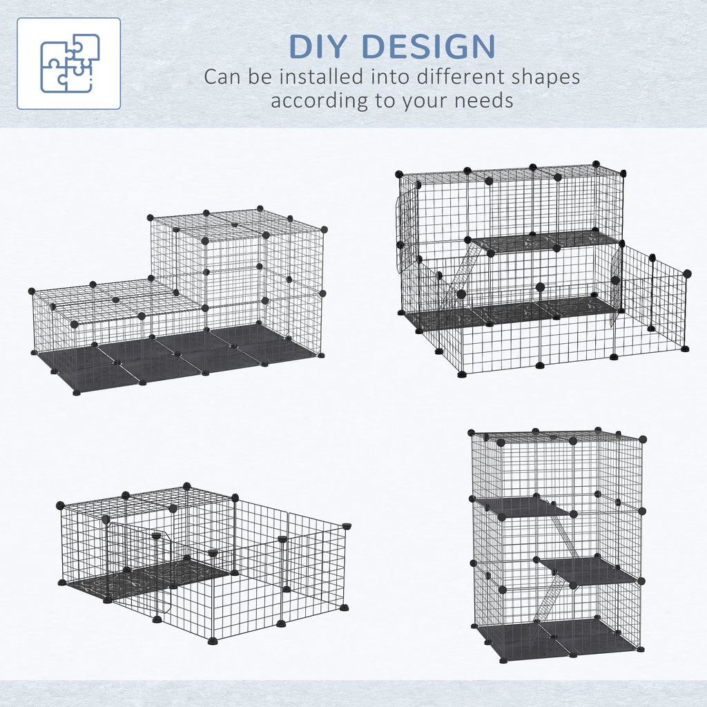 39 Pcs Small Animal Cage Bunny Hutch Portable Metal Wire With Ramps