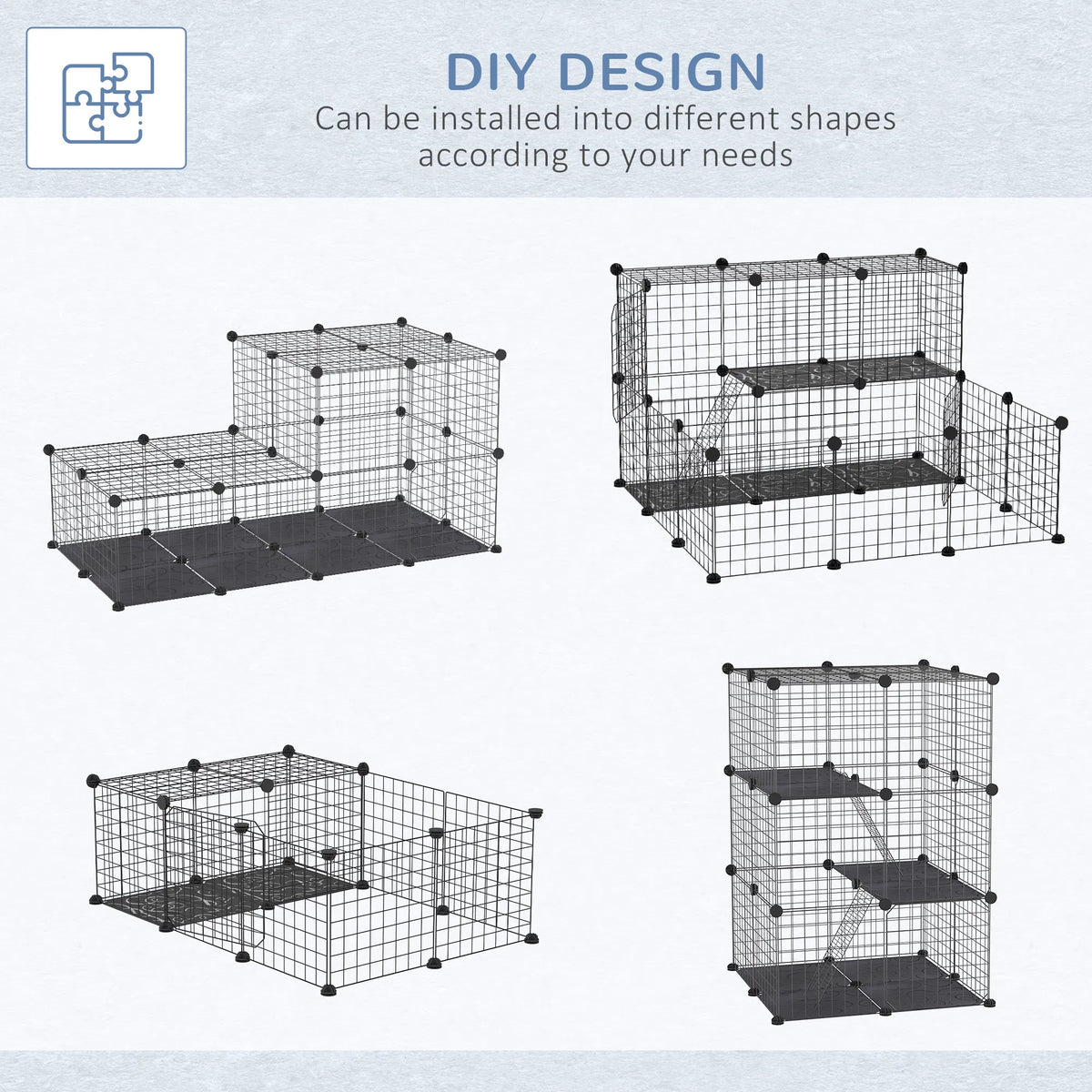 39 Pcs Small Animal Cage Bunny Hutch Portable Metal Wire With Ramps