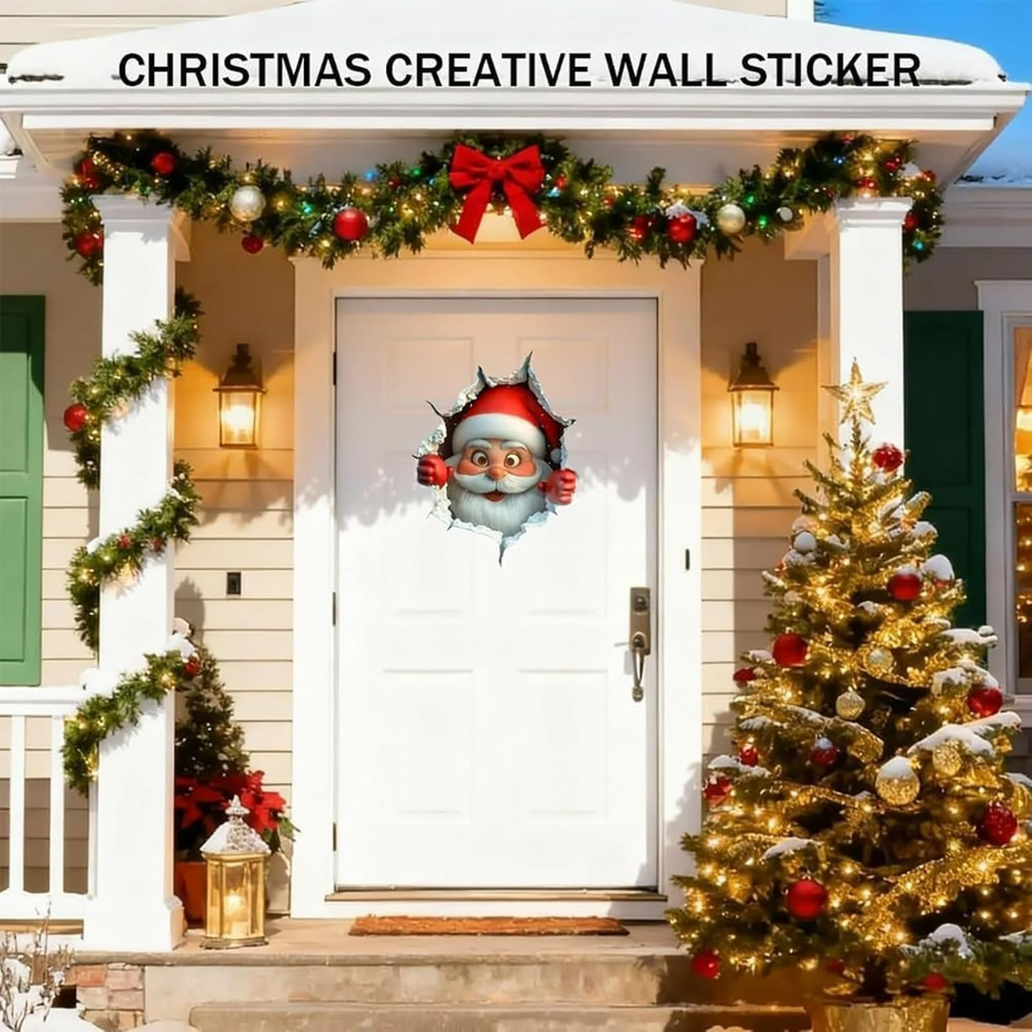 3D Wall Breaking Santa Claus Sticker, Christmas Creative Wall Sticker