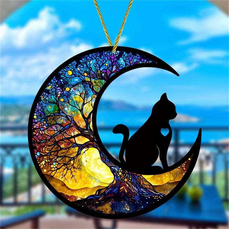Charming Cat Sunshine Catcher-7.8"X7.8" Acrylic Moon Phase Window