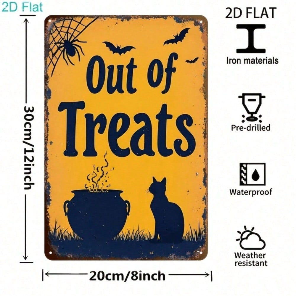 Halloween Metal Tin Sign Spooky Cat Bat Spider, Vintage Retro 2D Flat