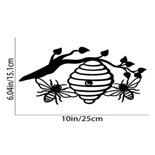Sunny Yellow Honeycomb Iron Wall Art Outdoor Bee And Tree Silhouette