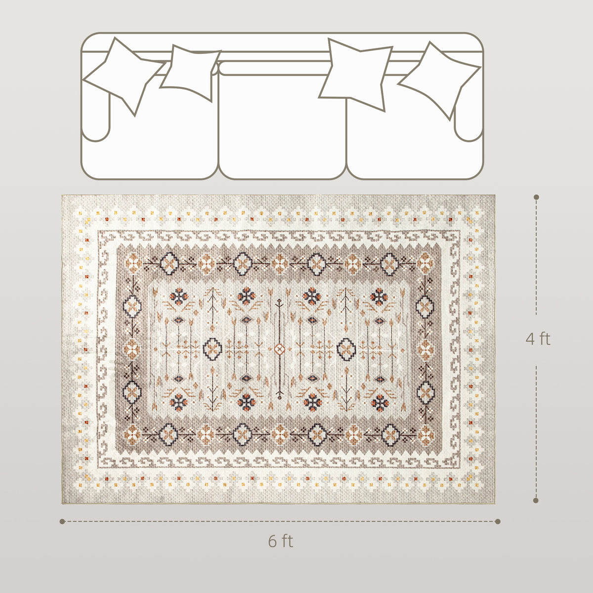 Machine Washable Area Rug 4x6, Non-slip Boho Flannel Print Floor Carpet
