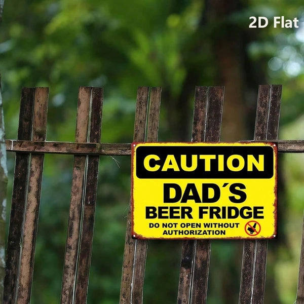Dad's Beer Fridge Funny Caution Metal Sign Vintage Man Cave Wall Decor