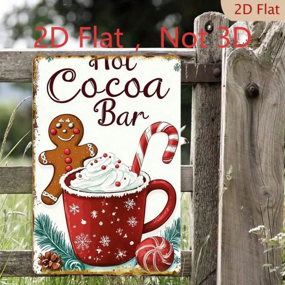 Vintage Cocoa Bar Tin Sign 20x30cm, 20x30cm, Retro Christmas Holiday