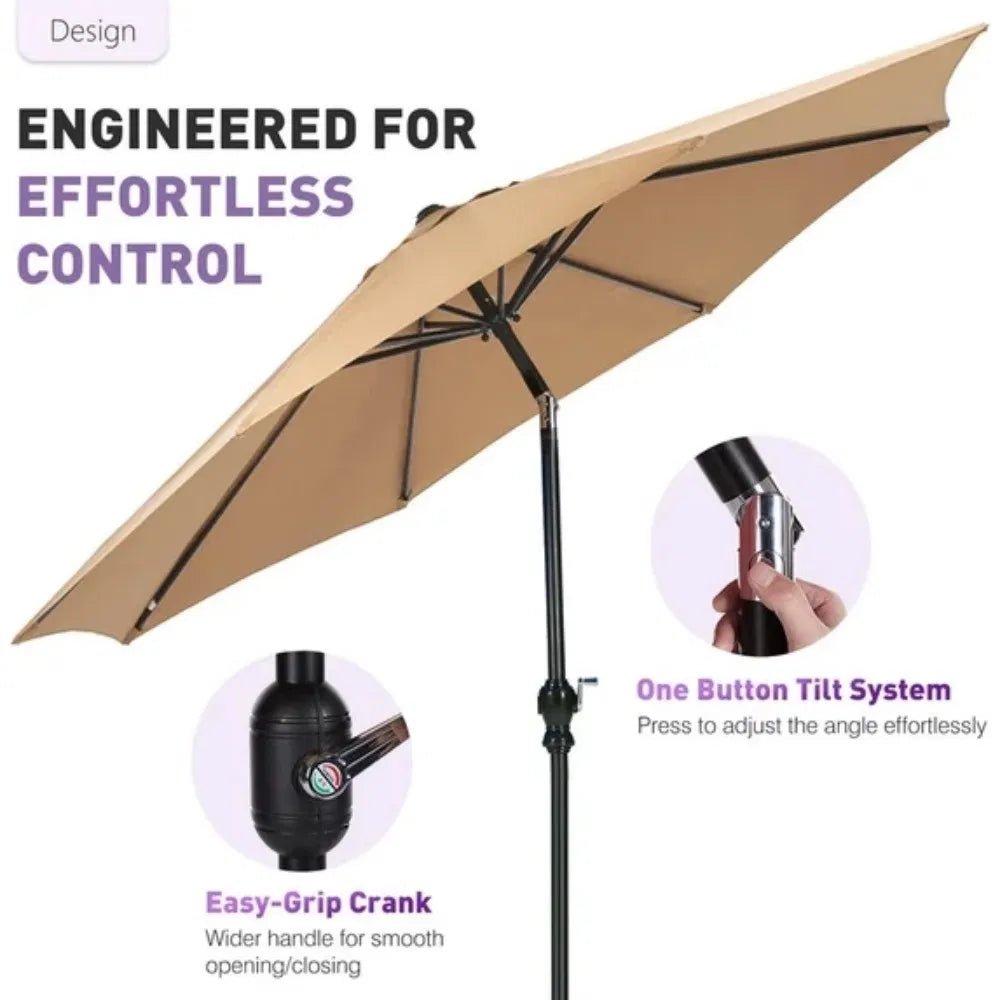 9FT Outdoor Patio Umbrella Market Table Polyester Fabric Canopy Iron