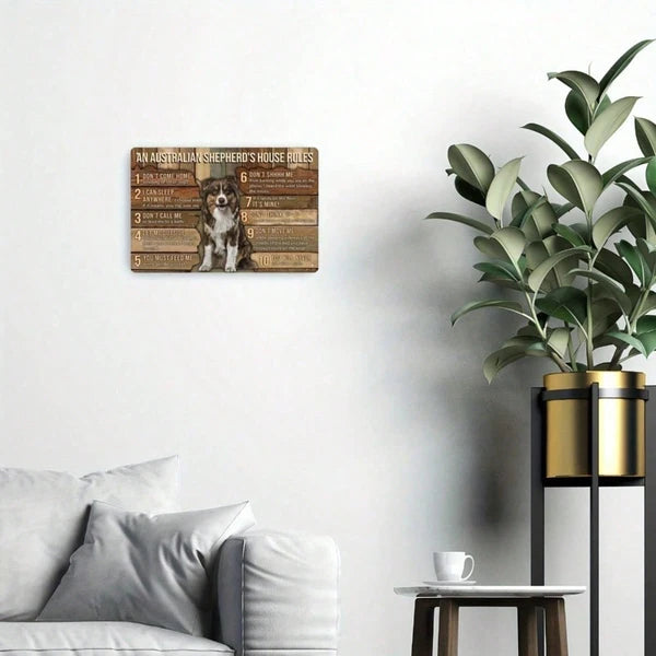 1pc Australian Shepherd Metal Tin Sign, House Rules Wall Art, Funny Pet