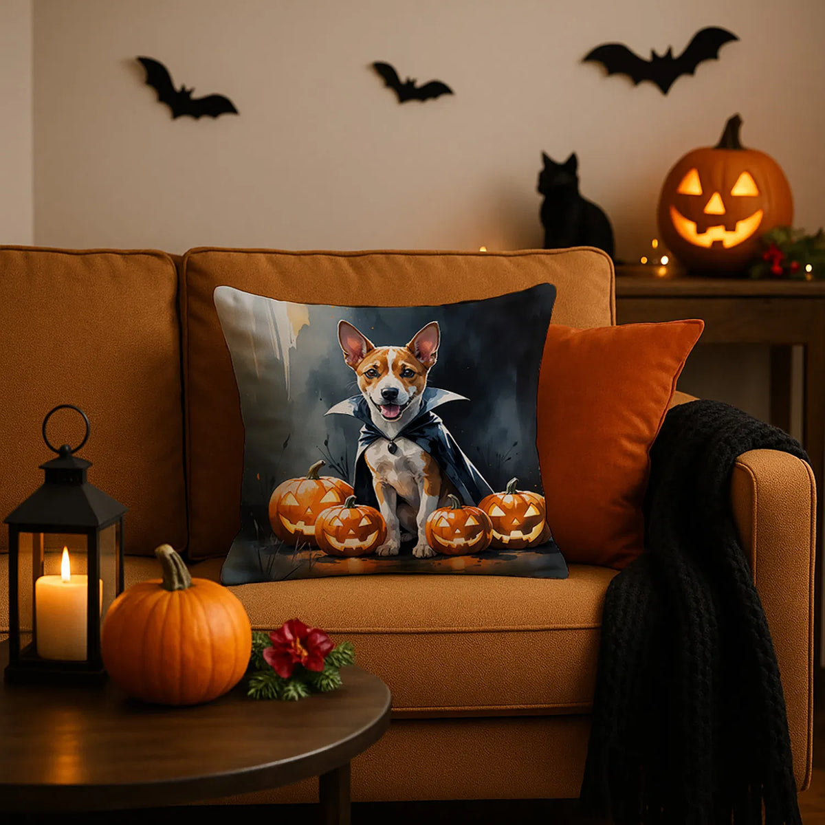 Basenji Puppy Halloween Throw Pillow Machine Washable, Indoor Outdoor