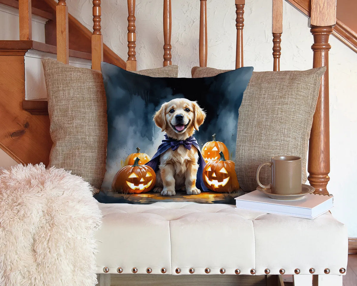 Golden Retriever Puppy Halloween Throw Pillow Machine Washable, Indoor