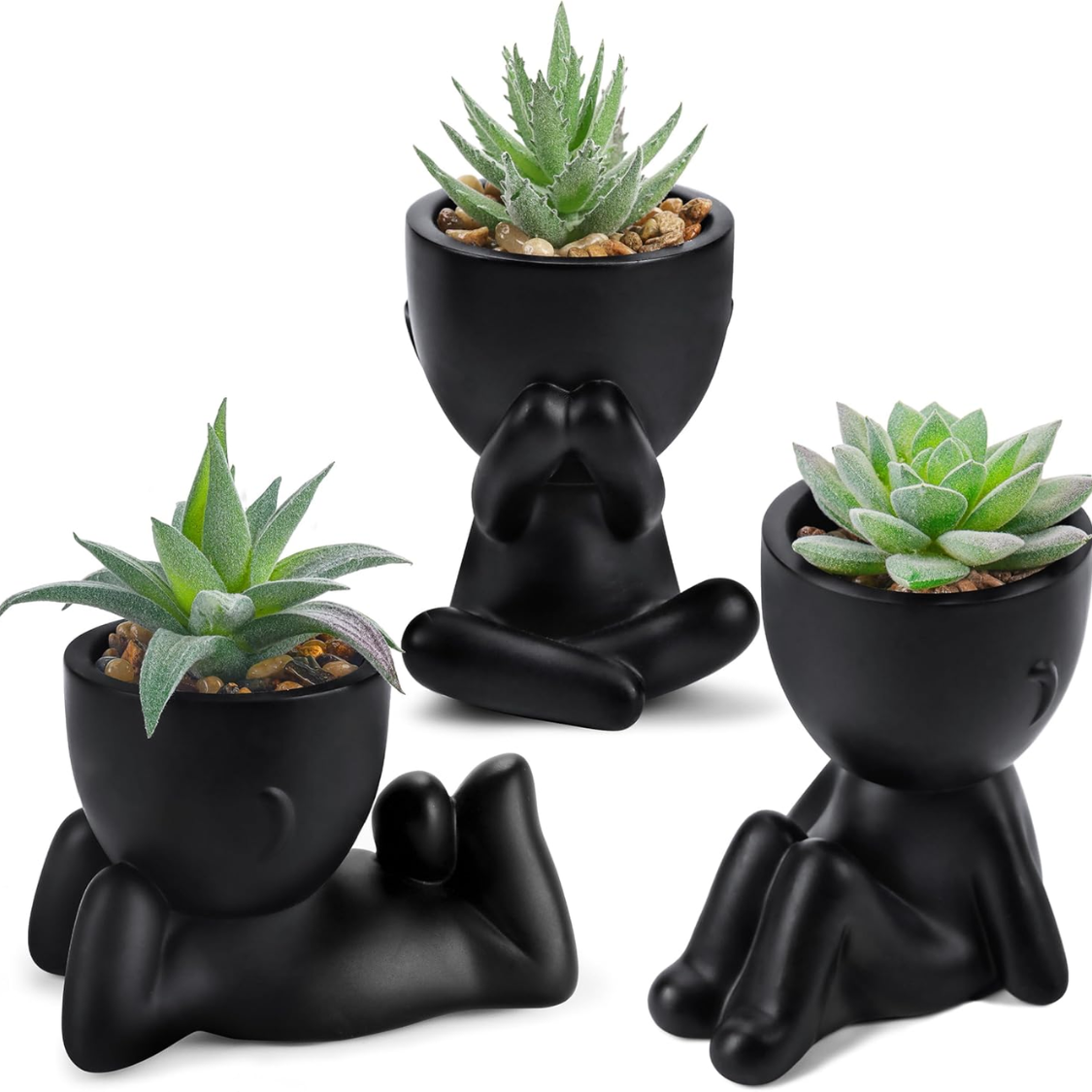 3pcs Fake Succulents Plants Artificial For Black Bathroom Bedroom Home