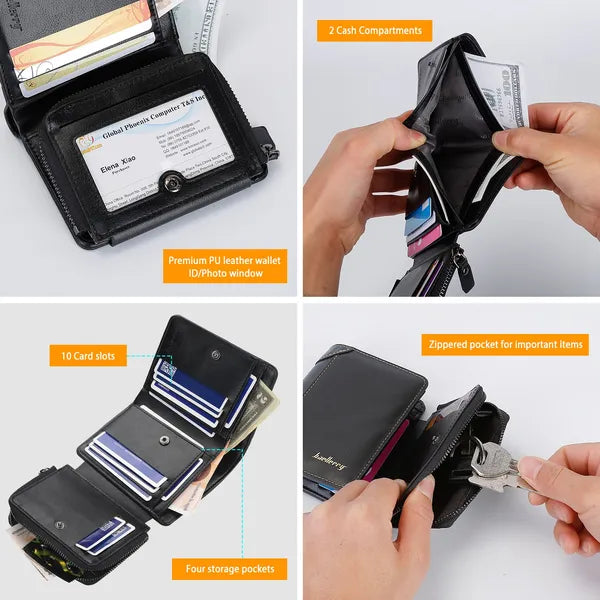 Men Leather Wallet ID Card Holder Purse Trifold Clutch Money Zipper