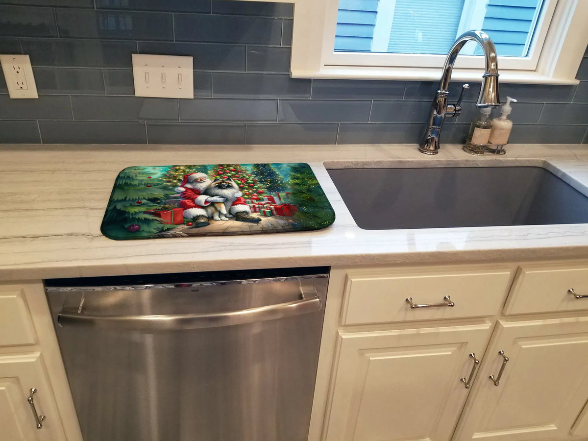 Keeshond And Santa Claus Dish Drying Mat Absorbent Dish Drying Mat Pad