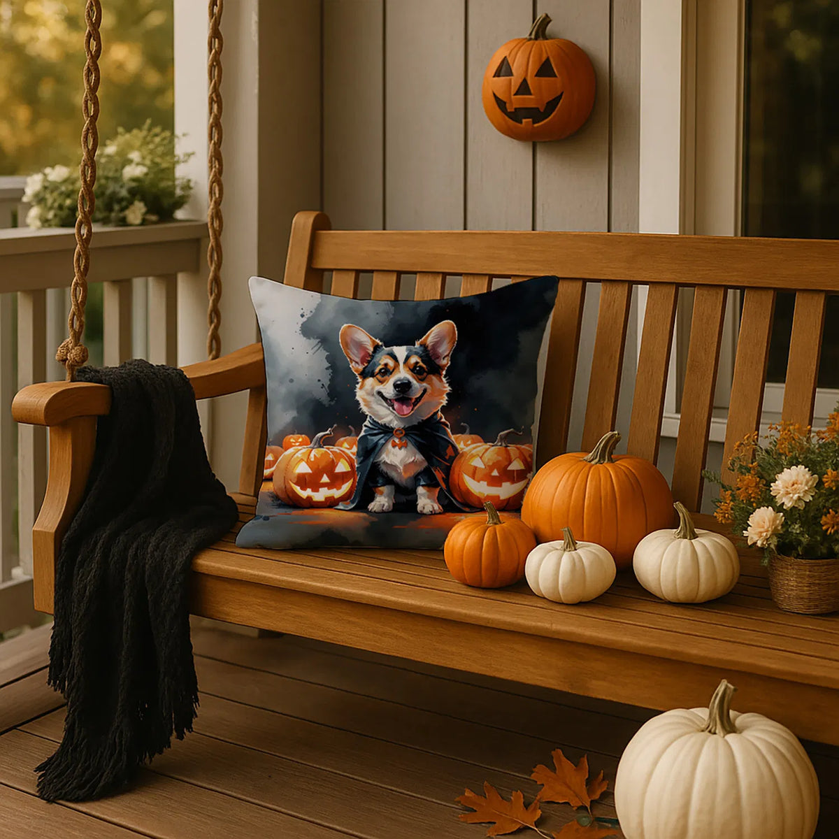 Corgi Puppy Halloween Throw Pillow Machine Washable, Indoor Outdoor