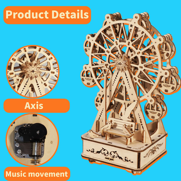 3D Wooden Puzzles Music Box Ferris Wheel DIY Crafts Handmade Model Kits