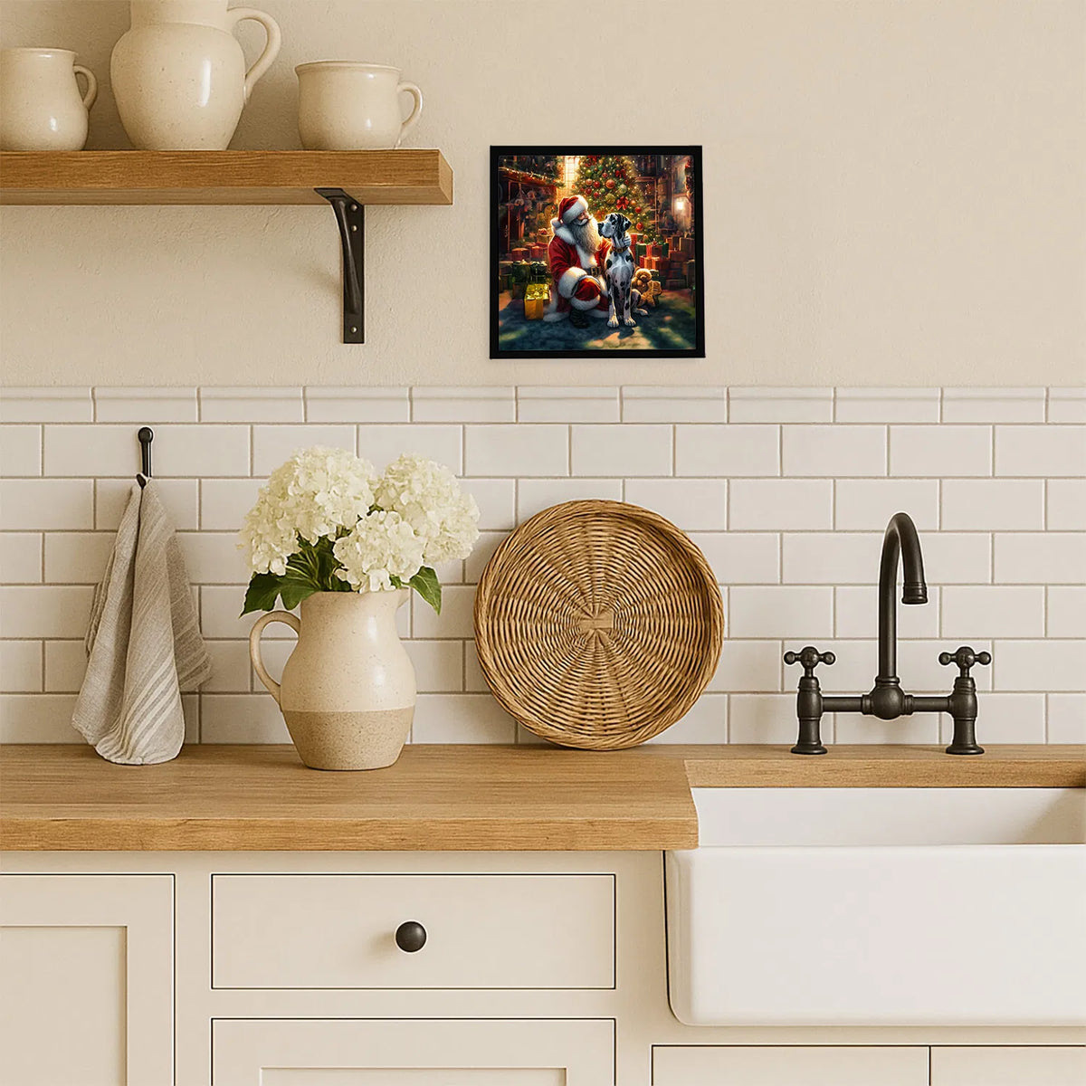 Great Dane And Santa Claus Framed Metal Print Bathroom, Kitchen, Office