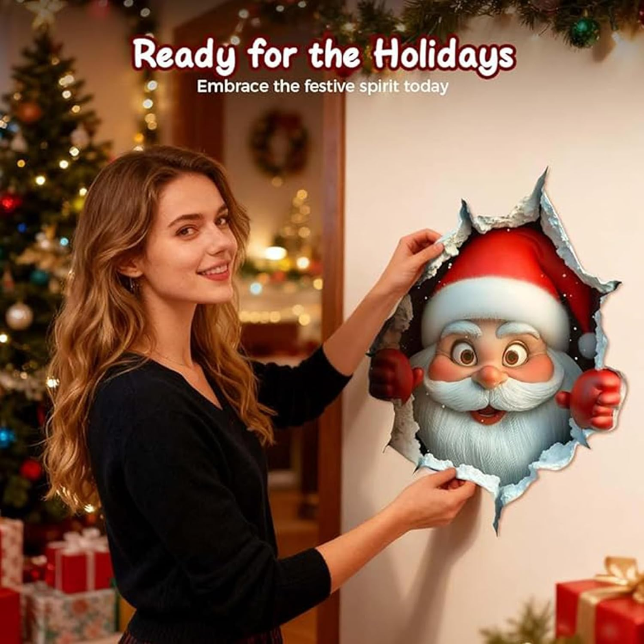 3D Wall Breaking Santa Claus Sticker, Christmas Creative Wall Sticker