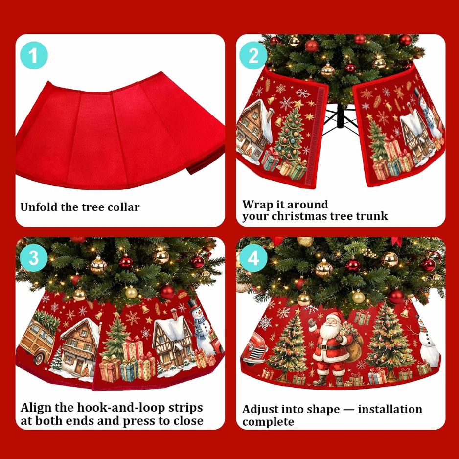 Vintage Santa & Snowman Christmas Tree Collar, Velvet Base Cover