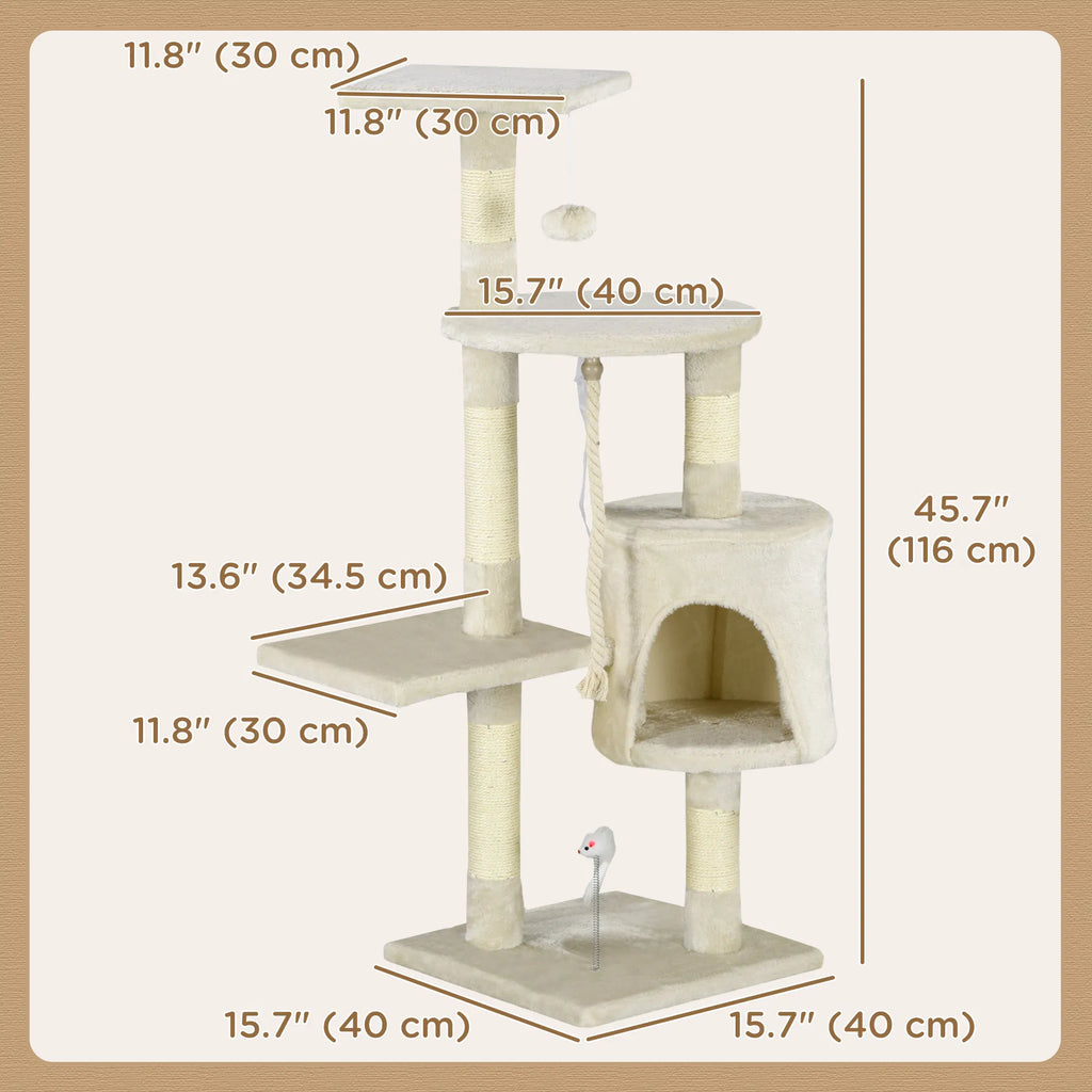 46" Scratching Cat Tree Multi Level Activity Center Kitty Condo