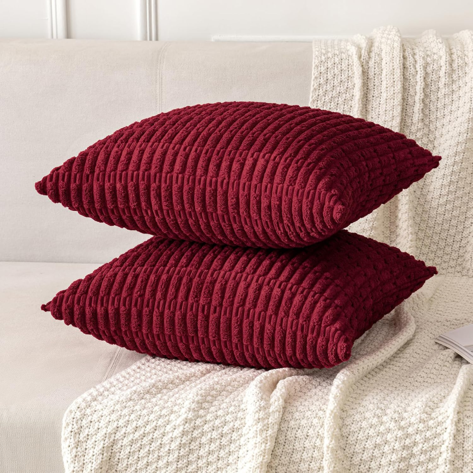 Christmas Corduroy Decorative Throw Pillow Covers 18x18 Burgundy