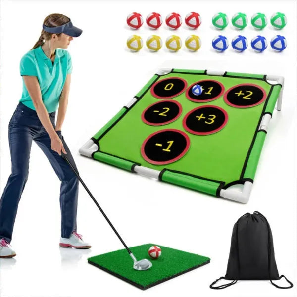 Golf Chipping Game Mat Set With Target Net Indoor Outdoor Practice Game